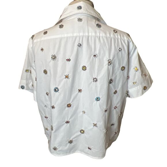 J Crew Collection Gamine Shirt 6 White Jewel Bling Rhinestone Button Up - Picture 4 of 8